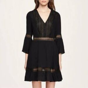 Rebecca Minkoff Dress Size 4 Black Boho Crochet Bell Sleeves Mini Merryl Party